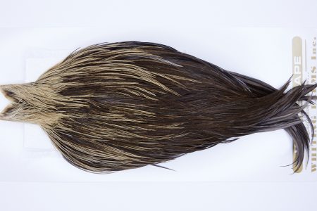 433 – Heritage Dry Fly Hackle, Vermiculated Badger #2 Grade Rooster Cape, Ties Sizes 10-22