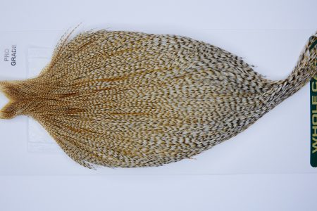 502 – Hebert Dry Fly Hackle, Medium Barred Ginger Pro Grade Rooster Cape, Ties Sizes 10-20