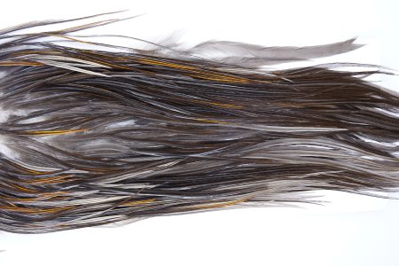 604 – Hebert Dry Fly Hackle, Dark Grey Dun Pro Grade Rooster Saddle, Ties Sizes 12-14