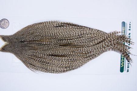 704 – Hebert Dry Fly Hackle, Dun Grizzly Bronze Grade Rooster Cape, Ties Sizes 12-20