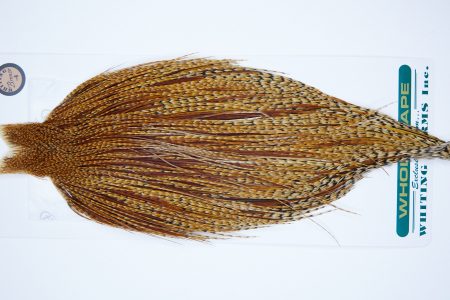 3918 Hebert Dry Fly Hackle, Bronze Grade Rooster Cape Barred Dark Ginger Ties Size 10-22