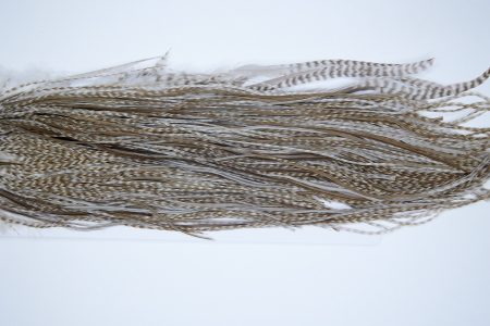 3943 Hebert Dry Fly Hackle, Pro Grade Rooster Saddle Dun Grizzly Ties Size 14-16