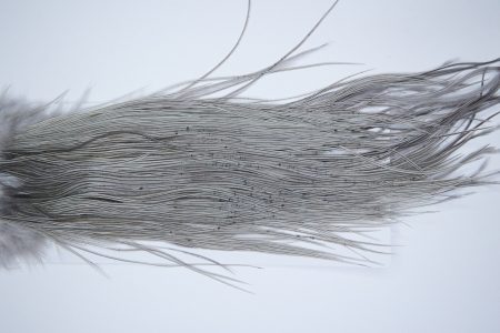 3984 Hebert Dry Fly Hackle, Bronze Grade Rooster Saddle Light Grey Dun Ties Size 12-14