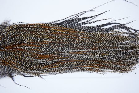 4078 Whiting Dry Fly Hackle, Bronze Grade Rooster Saddle Grizzly Variant Ties Size 14-16