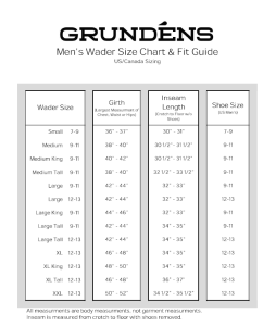 Grundens- Men's Wader Size Chart