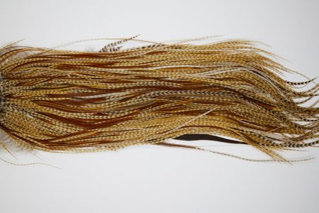 4552 Hebert Dry Fly Hackle Bronze Grade Rooster Saddle Medium Barred Ginger Ties Size 14-18