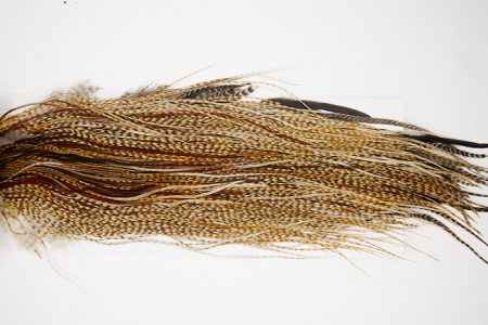 4832 Hebert Dry Fly Hackle Bronze Grade Rooster Saddle Medium Barred Ginger Ties Size 14-18