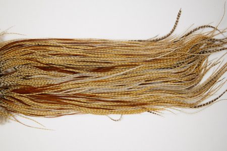 4912 Hebert Dry Fly Hackle Silver Grade Rooster Saddle Medium Barred Ginger Ties Size 14-18