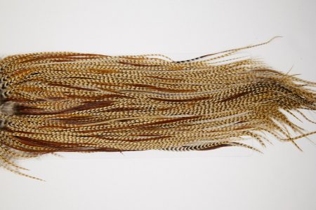 4914 Hebert Dry Fly Hackle Silver Grade Rooster Saddle Medium Barred Ginger Ties Size 12-14