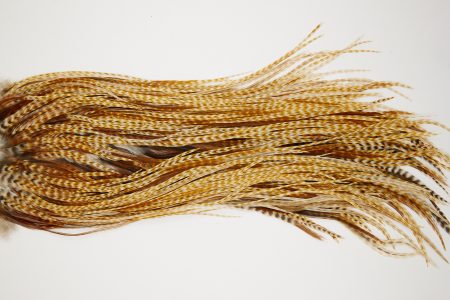 10579 JimsFlyCo Dry Fly Hackle Grade 2 Rooster Saddle Barred Ginger Ties Size 10-12