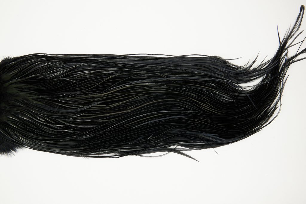 10680 Whiting Dry Fly Hackle Silver Grade Rooster Saddle Black Ties Size 12-14