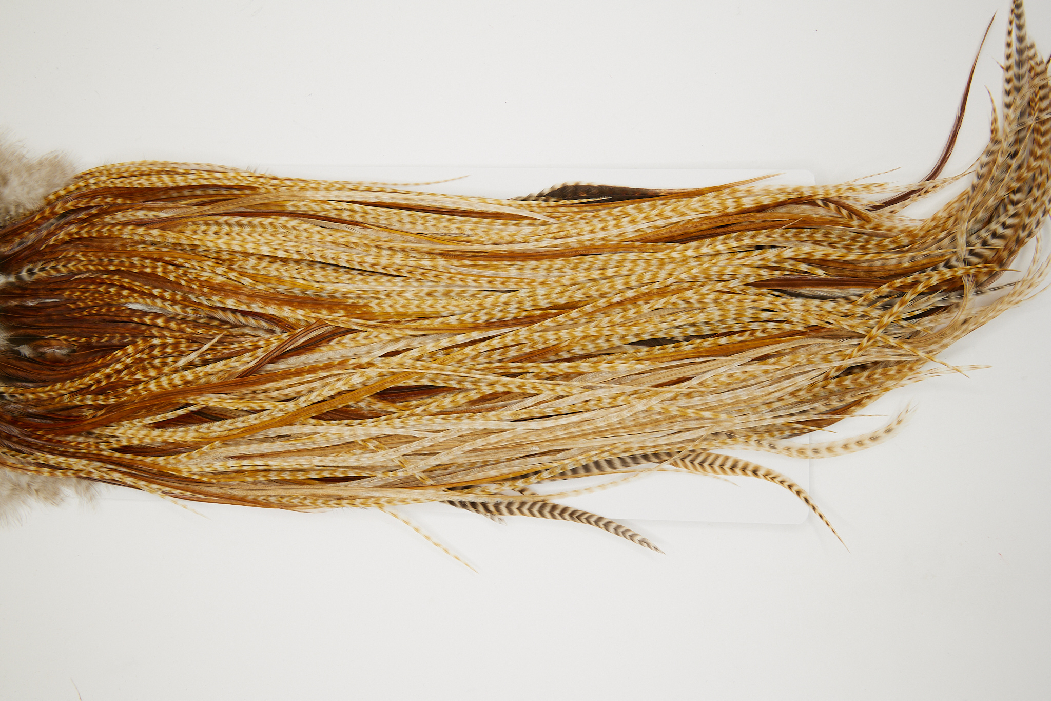 10856 Hebert Dry Fly Hackle Bronze Grade Rooster Saddle Medium Barred Ginger Ties Size 12-14