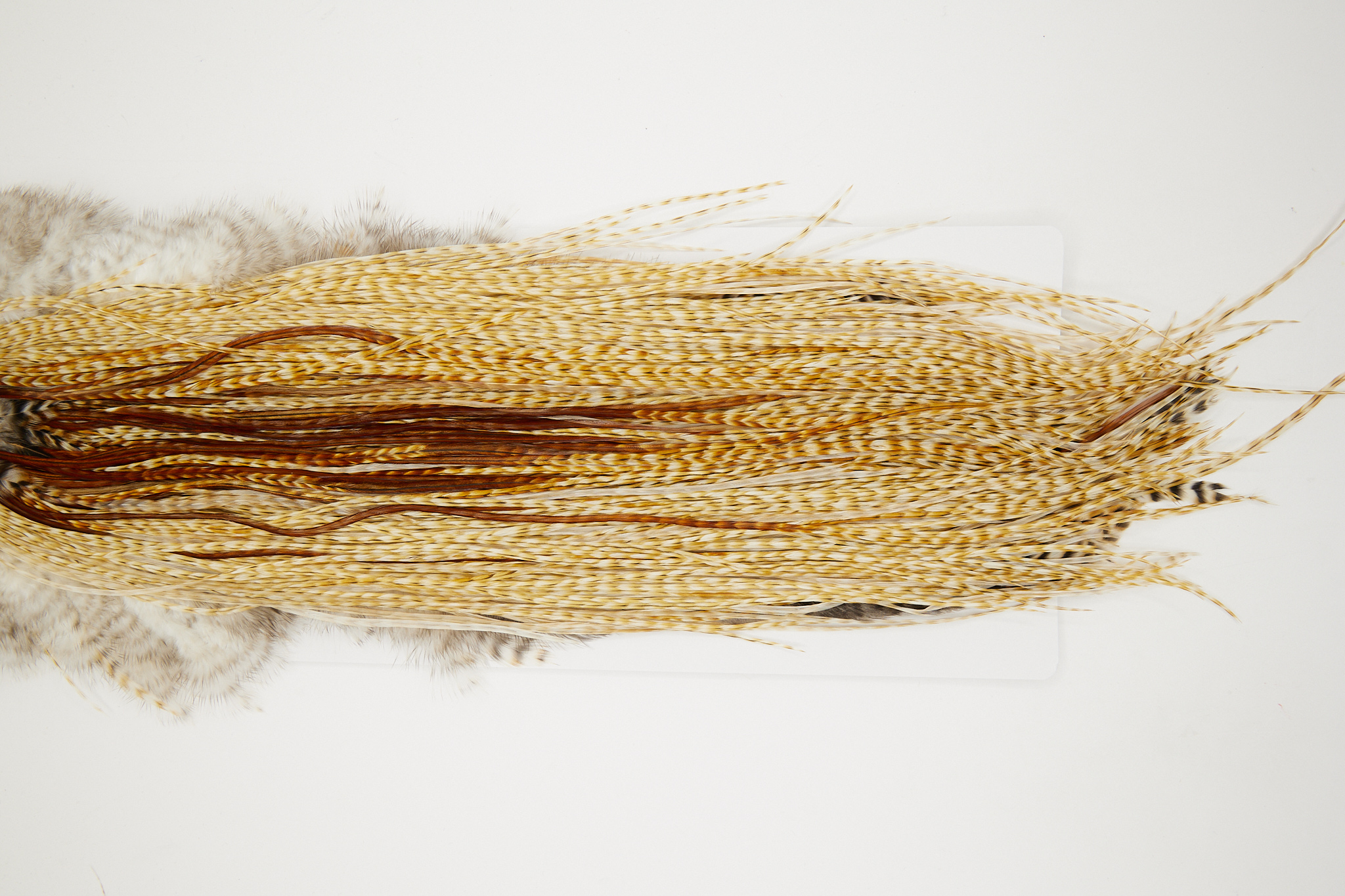 10857 Hebert Dry Fly Hackle Bronze Grade Rooster Saddle Medium Barred Ginger Ties Size 14-16