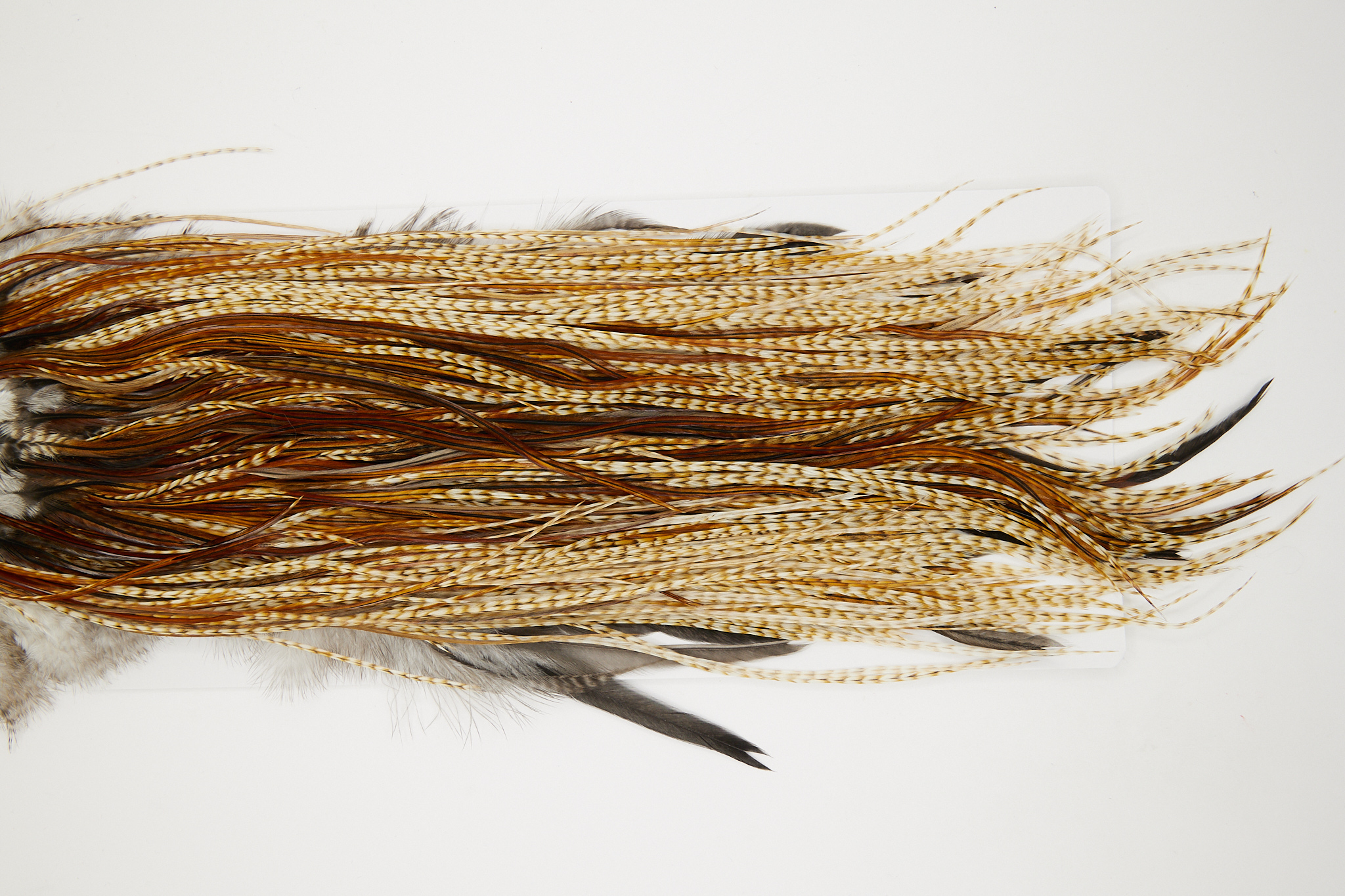 10858 Hebert Dry Fly Hackle Bronze Grade Rooster Saddle Medium Barred Ginger Ties Size 12-16