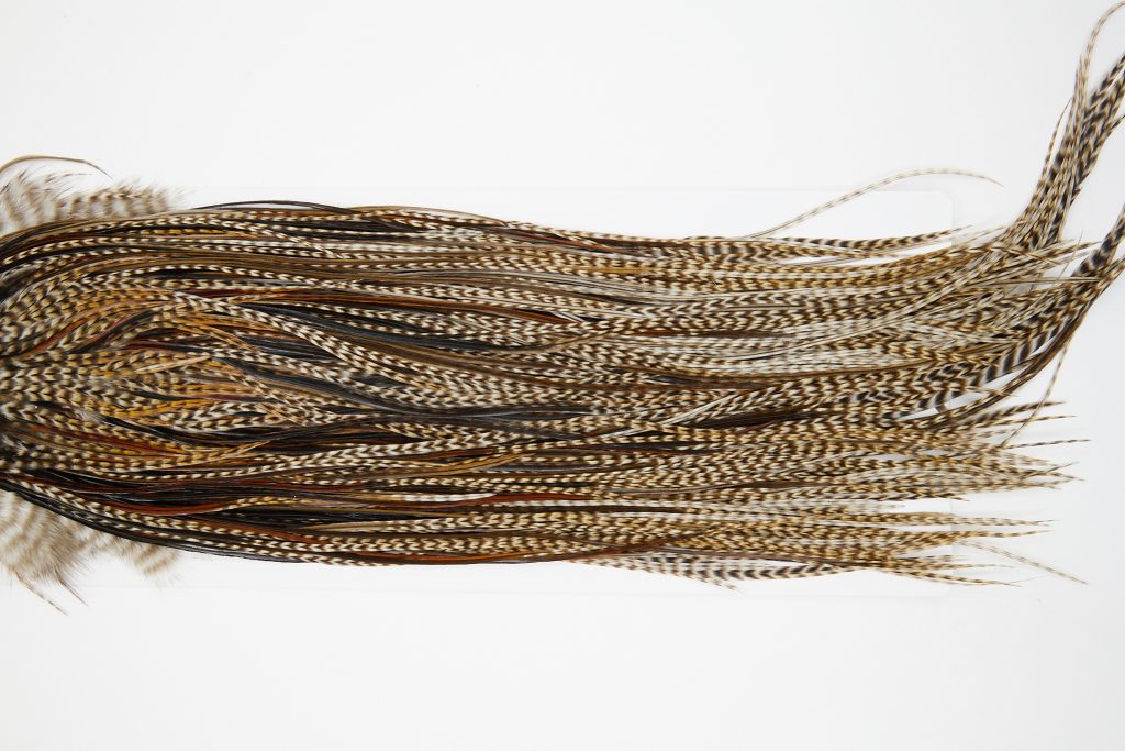 10865 Hebert Dry Fly Hackle Bronze Grade Rooster Saddle Dun Grizzly Ties Size 12-14