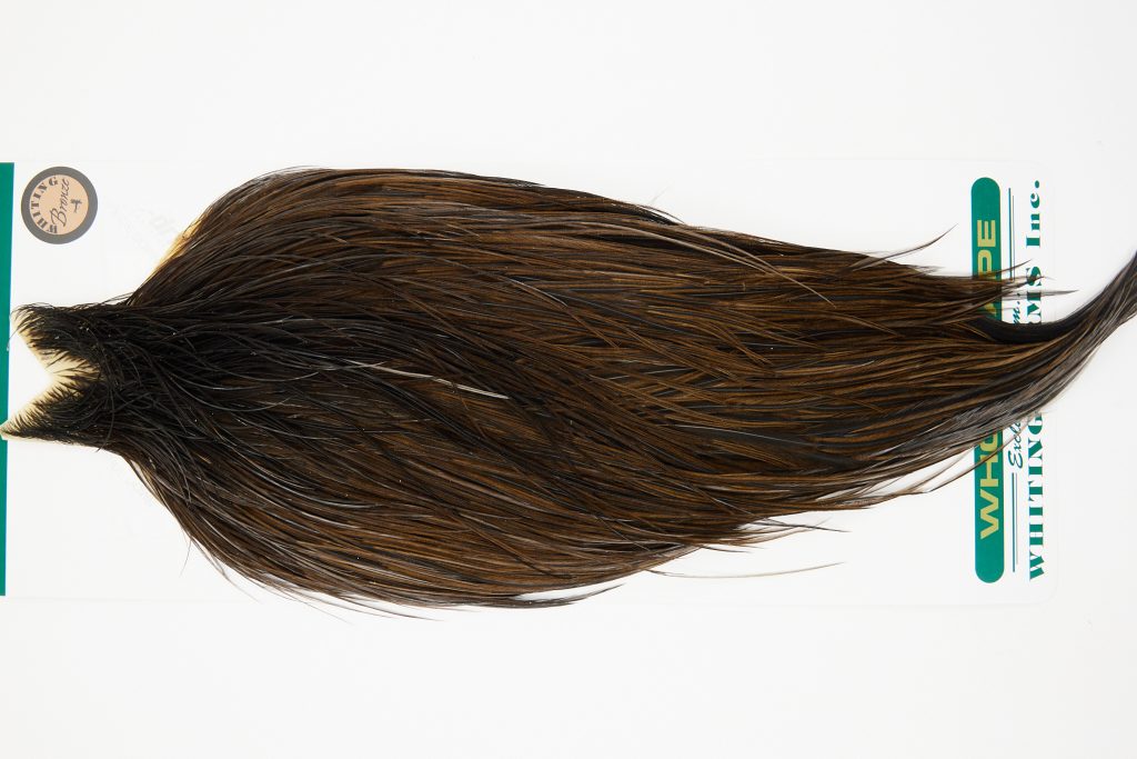 10893 Hebert Dry Fly Hackle Bronze Grade Rooster Cape Dark Brown Dun Ties Size 10-22