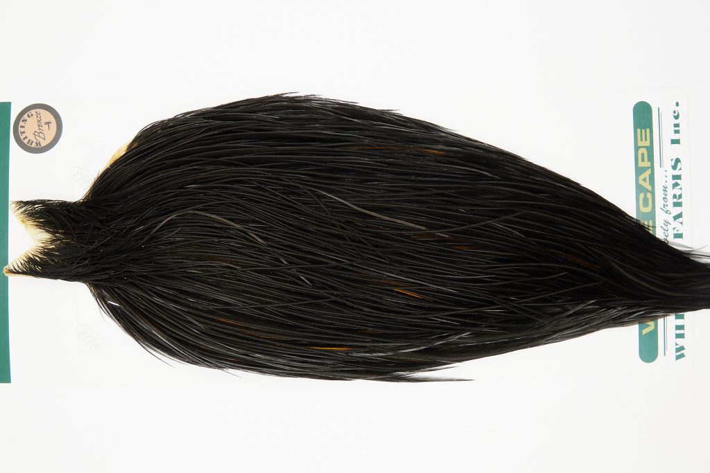 10937 Hebert Dry Fly Hackle Bronze Grade Rooster Cape Black Ties Size 8-22