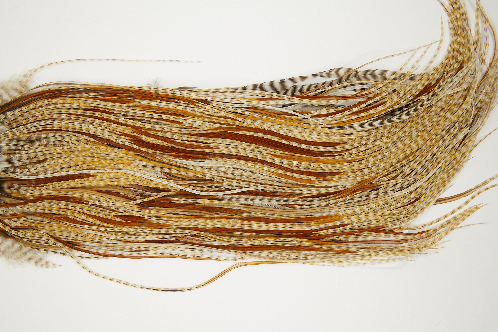 11068 Hebert Dry Fly Hackle Gold Grade Rooster Saddle Medium Barred Ginger Ties Size 12-14