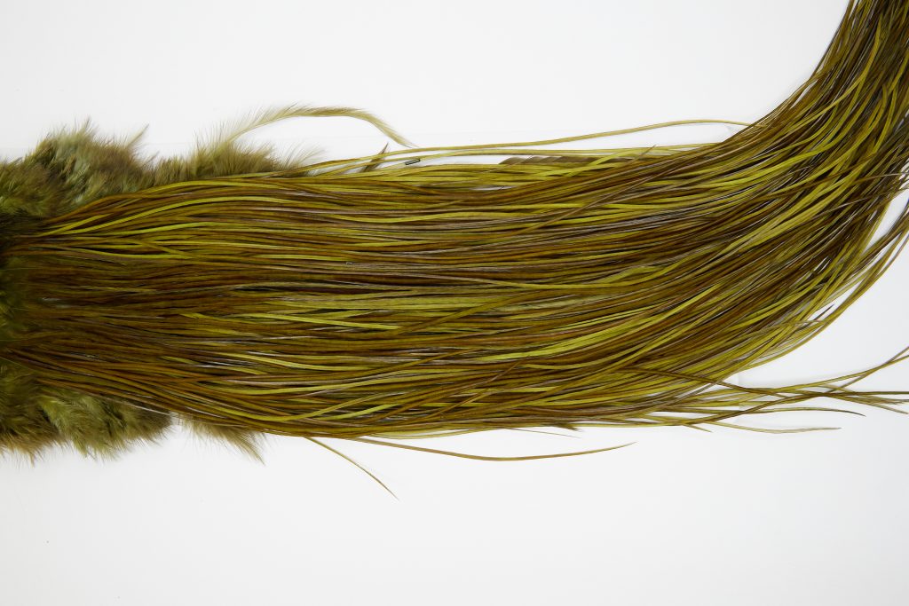 11180 Whiting Dry Fly Hackle Gold Grade Rooster Saddle Dark Olive Ties Size 14-16