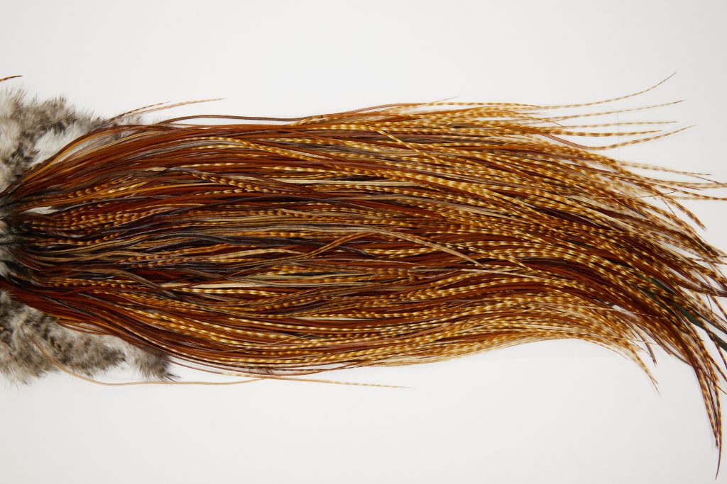 11186 Whiting Dry Fly Hackle Silver Grade Rooster Saddle Dark Barred Ginger Ties Size 14-18