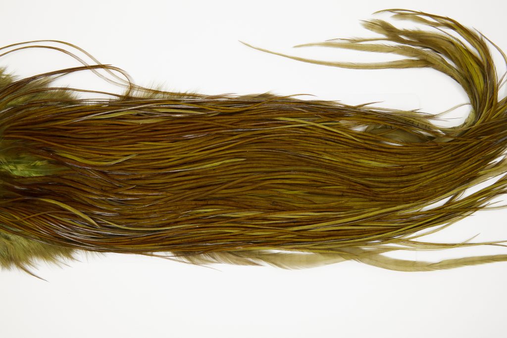 11191 Whiting Dry Fly Hackle Silver Grade Rooster Saddle Dark Olive Ties Size 12-14