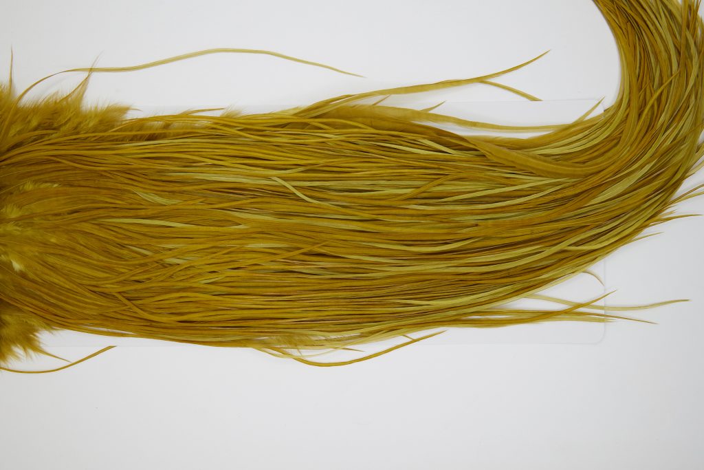 11193 Whiting Dry Fly Hackle Silver Grade Rooster Saddle Golden Olive Ties Size 12-14