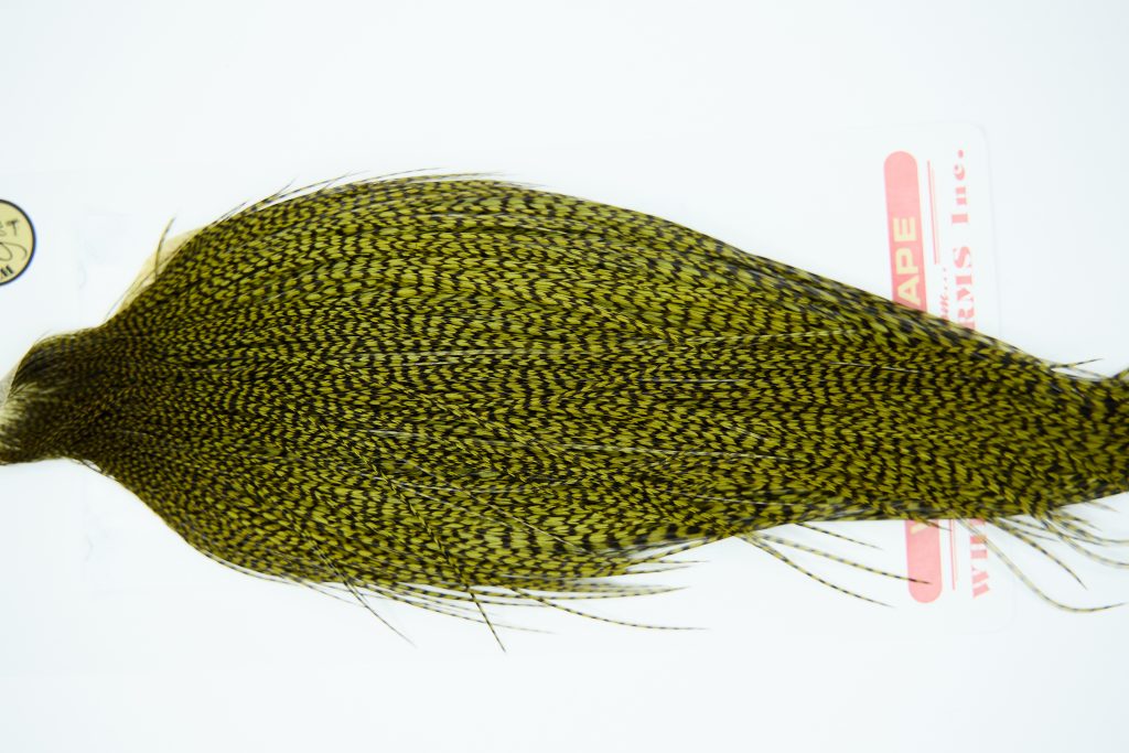 11262 Whiting Dry Fly Hackle Gold Grade Rooster Cape Grizzly Dark Olive Ties Size 8-24