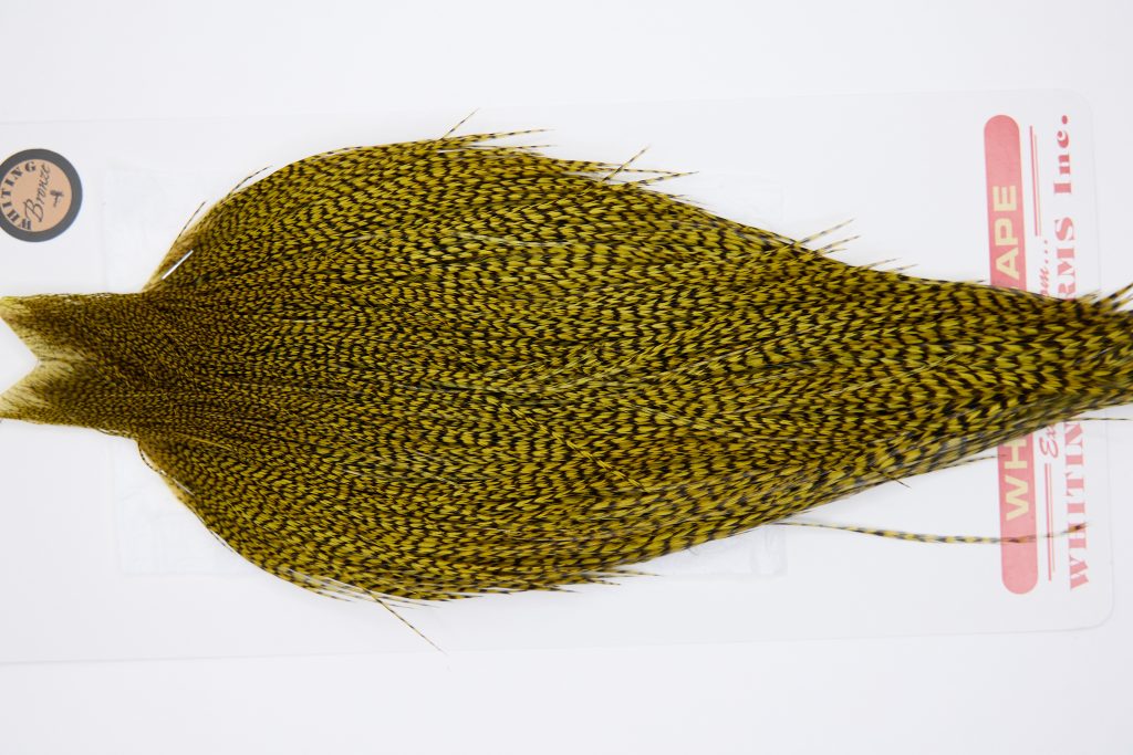 11315 Whiting Dry Fly Hackle Bronze Grade Rooster Cape Grizzly Golden Olive Ties Size 10-26