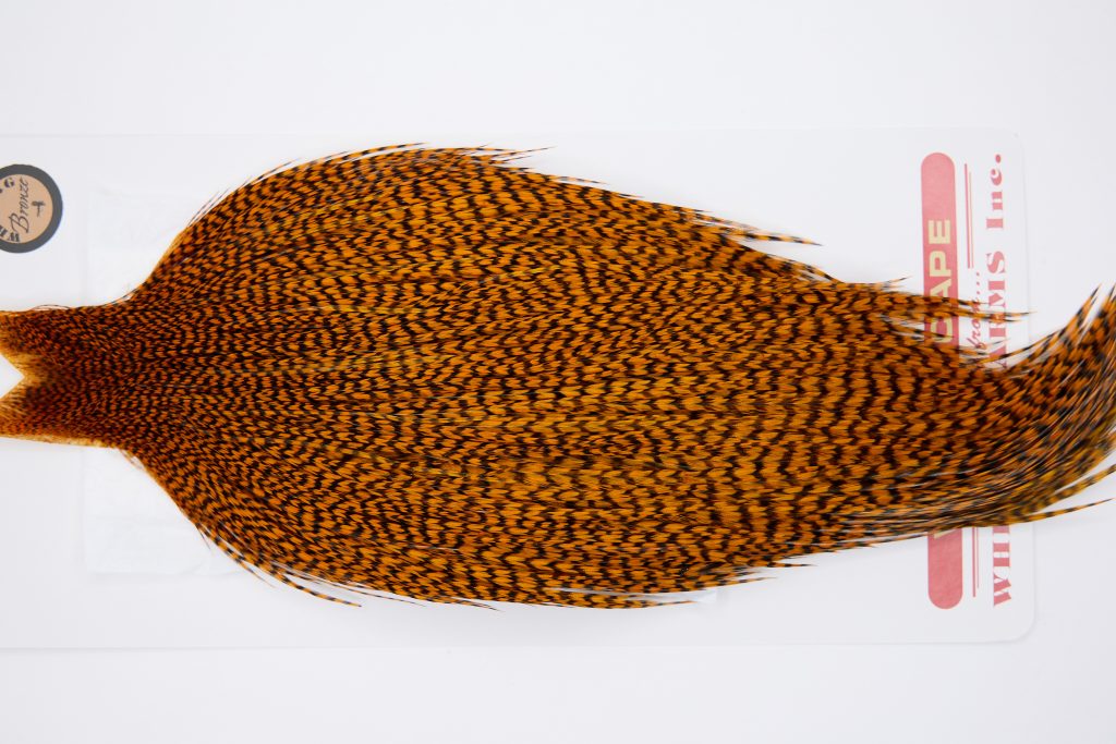 11336 Whiting Dry Fly Hackle Bronze Grade Rooster Cape Grizzly Burnt Orange Ties Size 8-26