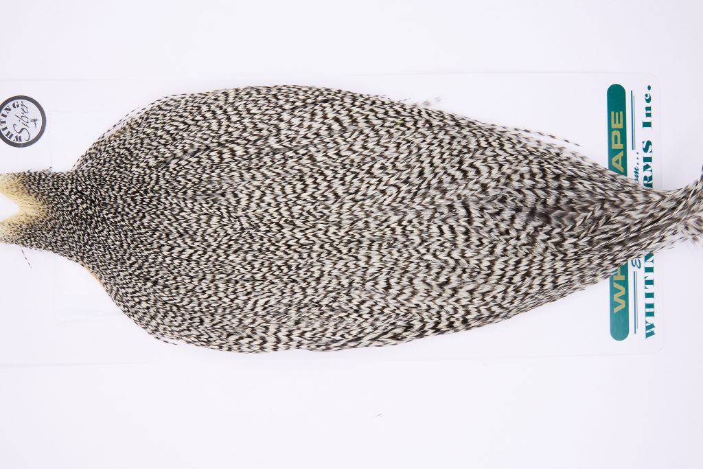 11743 Hebert Dry Fly Hackle Silver Grade Rooster Cape Grizzly Ties Size 6-22