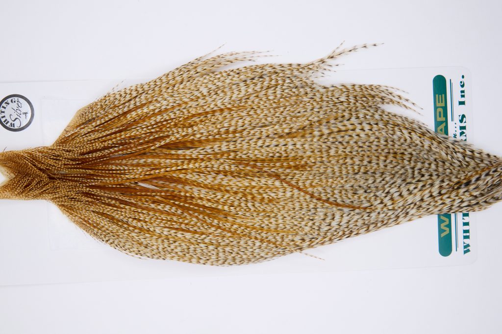 11747 Hebert Dry Fly Hackle Silver Grade Rooster Cape Medium Barred Ginger Ties Size 8-22