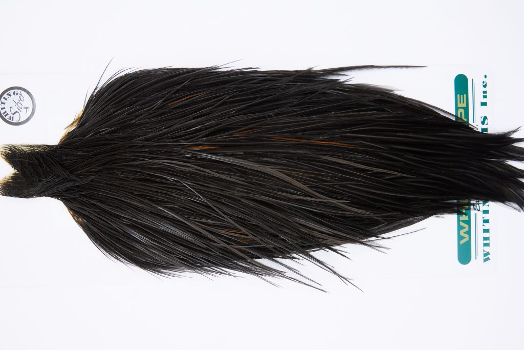 11749 Hebert Dry Fly Hackle Silver Grade Rooster Cape Black Ties Size 8-22