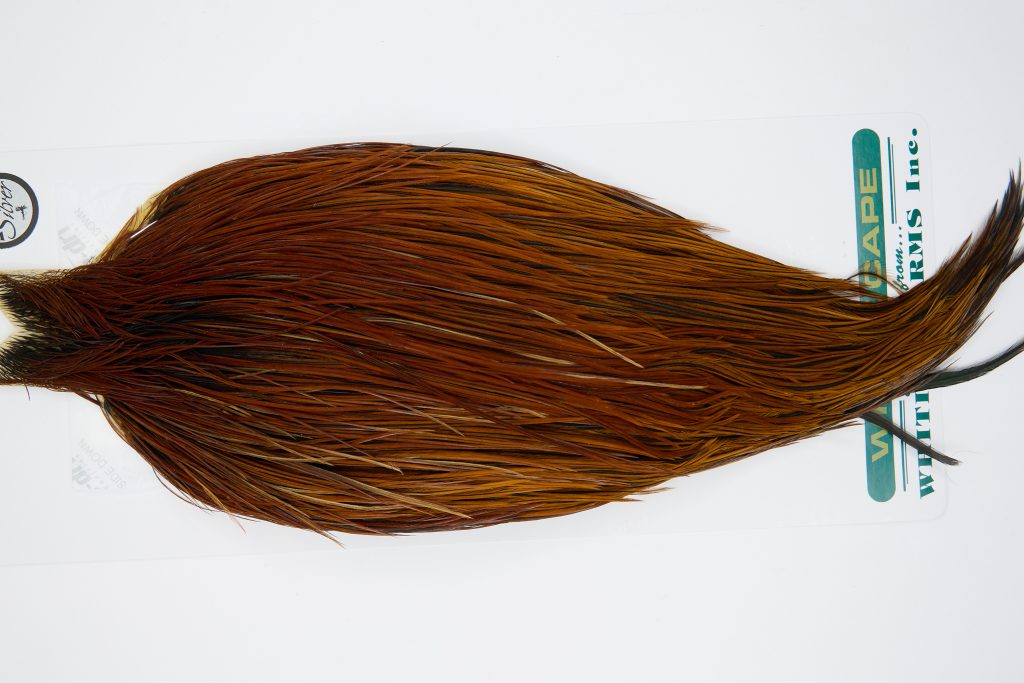 11917 Hebert Dry Fly Hackle Silver Grade Rooster Cape Medium Brown Ties Size 12-22