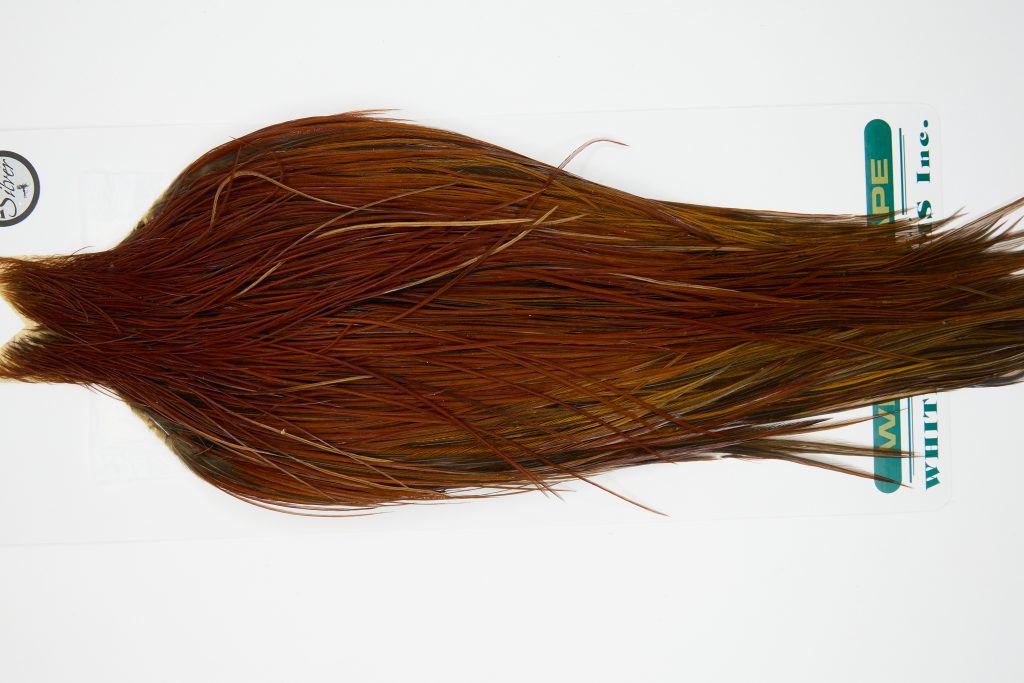 11918 Hebert Dry Fly Hackle Silver Grade Rooster Cape Medium Brown Ties Size 12-24
