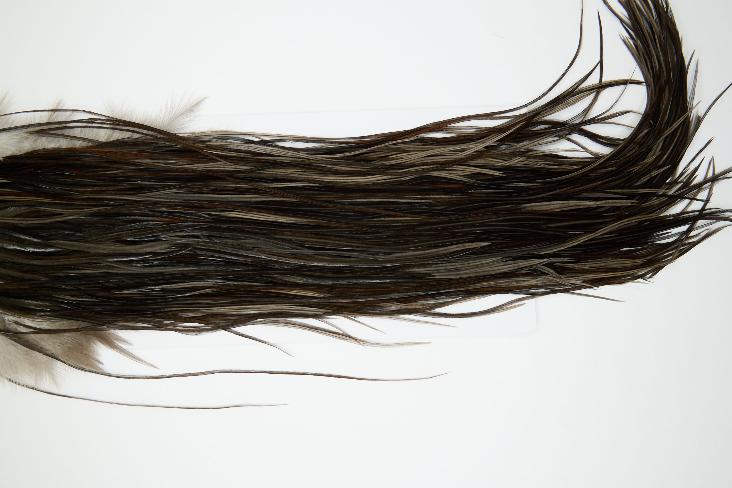 11968 Hebert Dry Fly Hackle Gold Grade Rooster Saddle Dark Grey Dun Ties Size 12-16