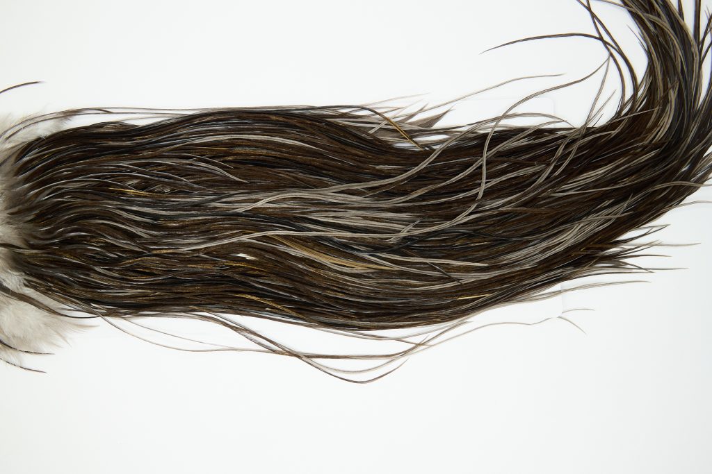 11969 Hebert Dry Fly Hackle Gold Grade Rooster Saddle Dark Grey Dun Ties Size 14-16