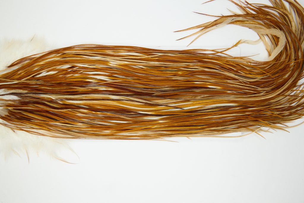 11972 Hebert Dry Fly Hackle Gold Grade Rooster Saddle Medium Ginger Ties Size 14-16