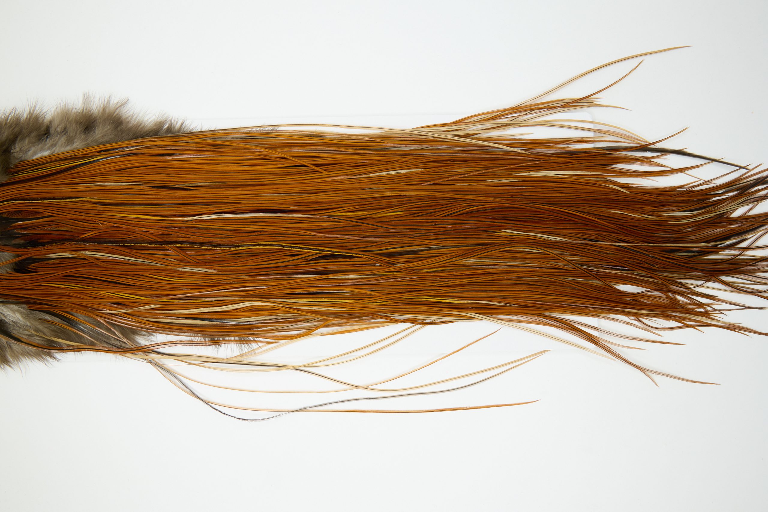 11976 Hebert Dry Fly Hackle Silver Grade Rooster Saddle Light Brown Ties Size 16-18