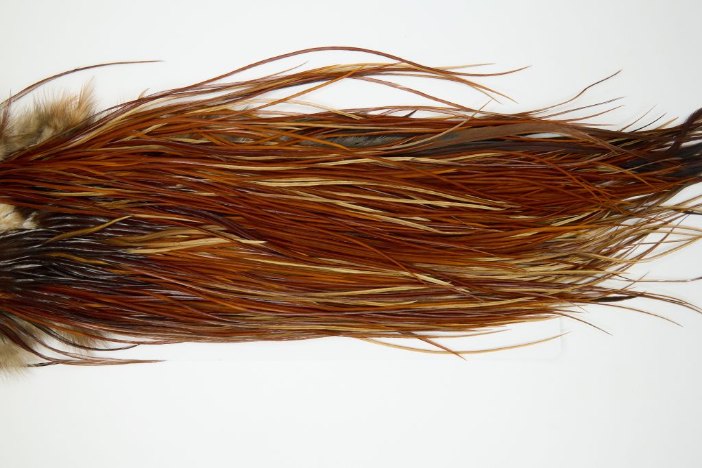 11979 Hebert Dry Fly Hackle Silver Grade Rooster Saddle Medium Brown Ties Size 12-16
