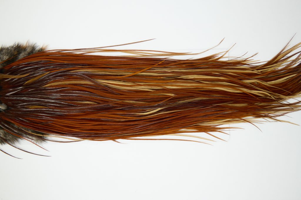 11980 Hebert Dry Fly Hackle Silver Grade Rooster Saddle Medium Brown Ties Size 12-16