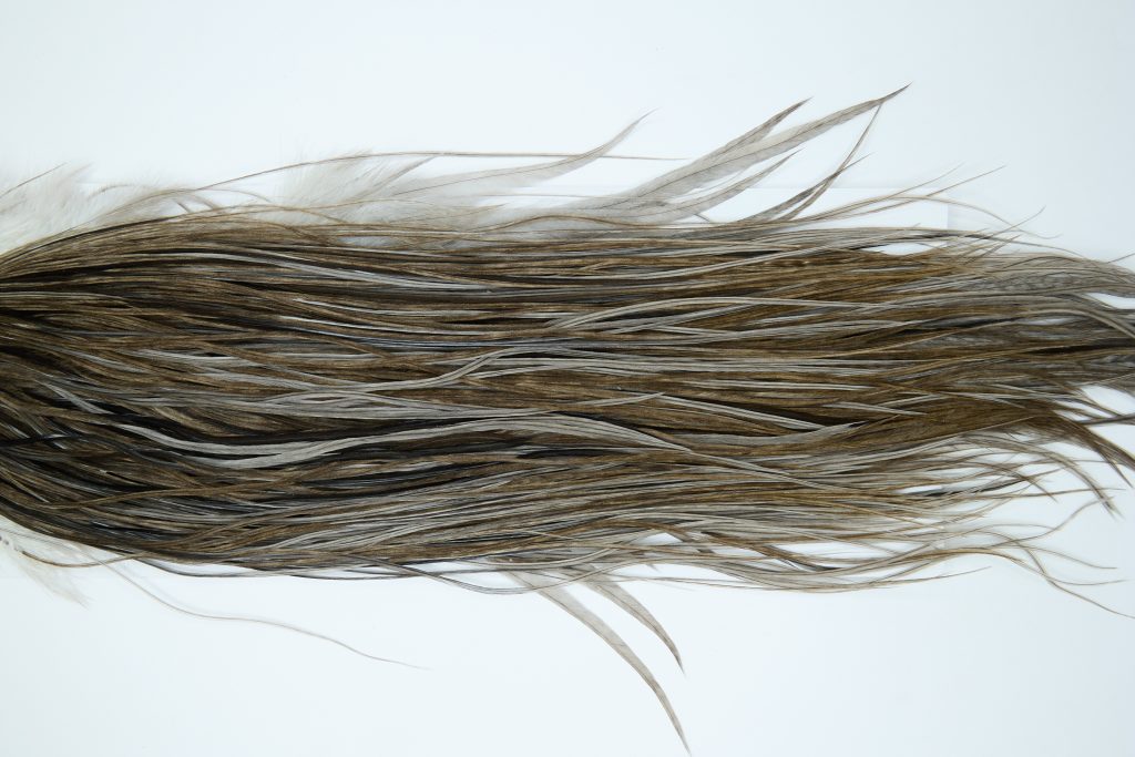 11988 Hebert Dry Fly Hackle Silver Grade Rooster Saddle Dark Grey Dun Ties Size 14-18