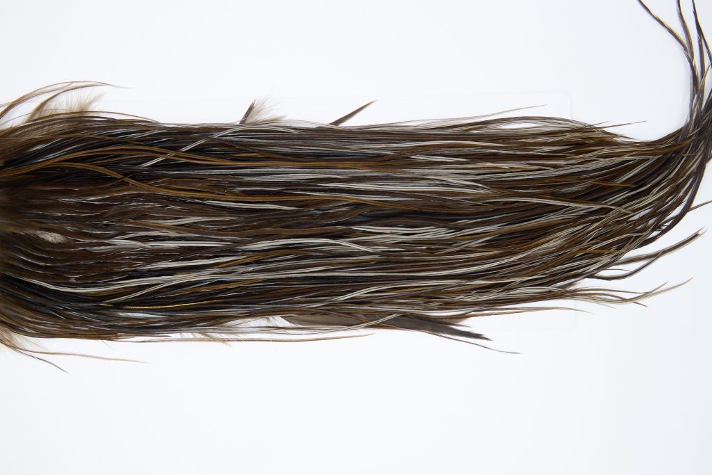 11998 Hebert Dry Fly Hackle Silver Grade Rooster Saddle Dark Brown Dun Ties Size 14-16