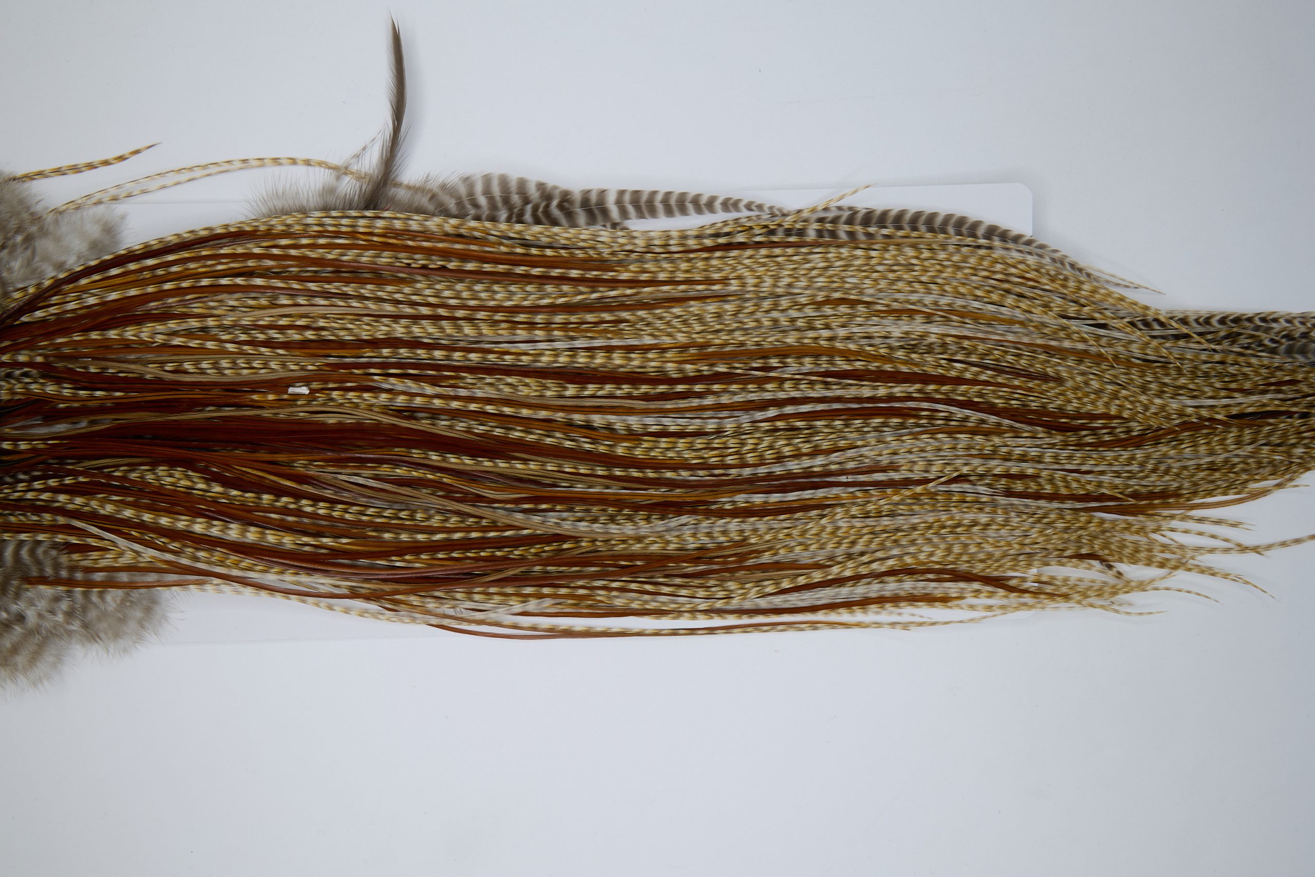 12017 Hebert Dry Fly Hackle Silver Grade Rooster Saddle Medium Barred Ginger Ties Size 14-16