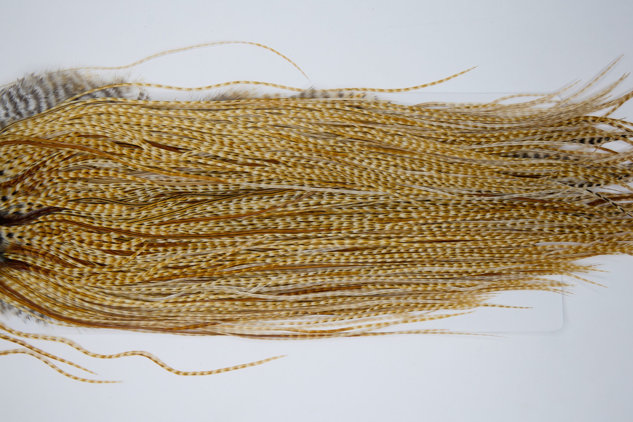 12020 Hebert Dry Fly Hackle Silver Grade Rooster Saddle Medium Barred Ginger Ties Size 14-18