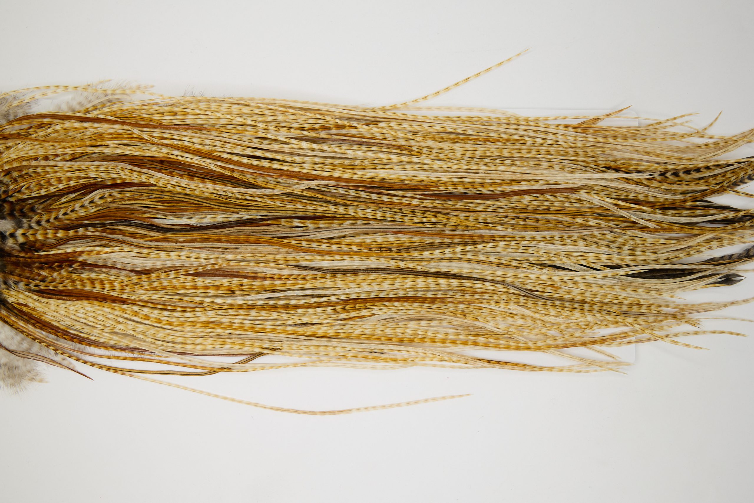 12022 Hebert Dry Fly Hackle Silver Grade Rooster Saddle Medium Barred Ginger Ties Size 12-16