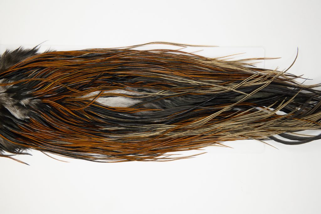 12042 Hebert Dry Fly Hackle Silver Grade Rooster Saddle Furnace Ties Size 14-16