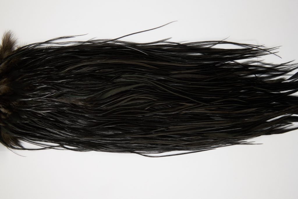 12052 Hebert Dry Fly Hackle Bronze Grade Rooster Saddle Black Ties Size 14-18