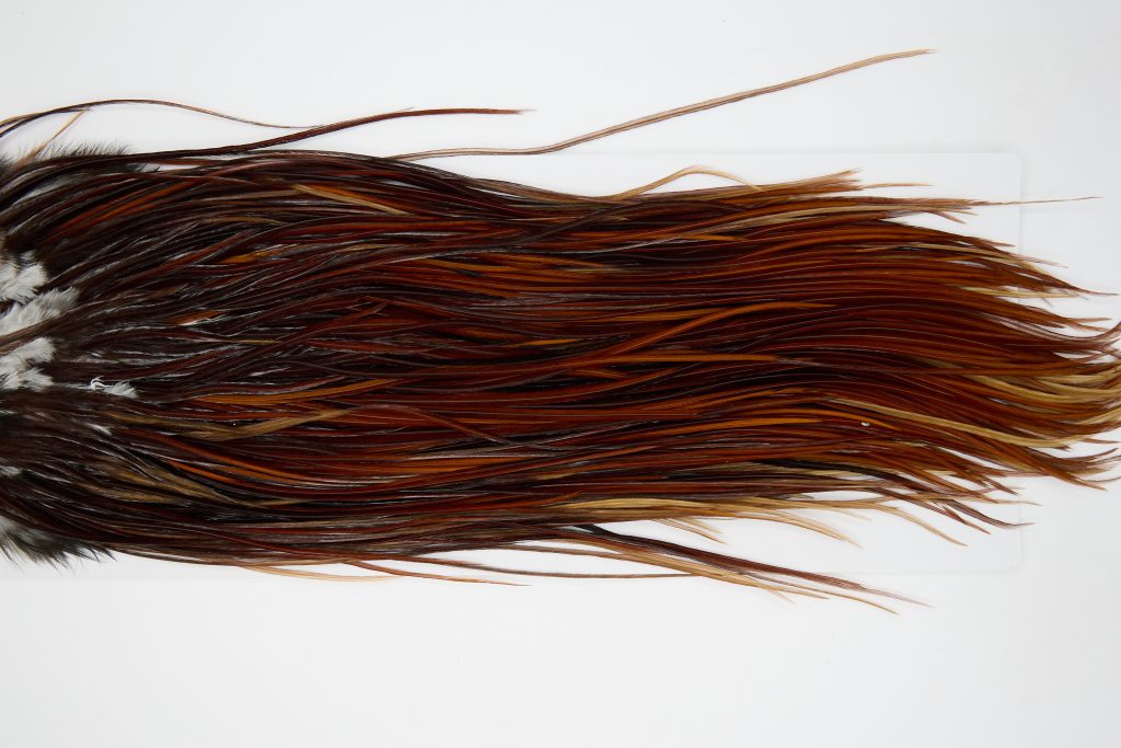 12236 Hebert Dry Fly Hackle Bronze Grade Rooster Saddle Medium Brown Ties Size 12-16
