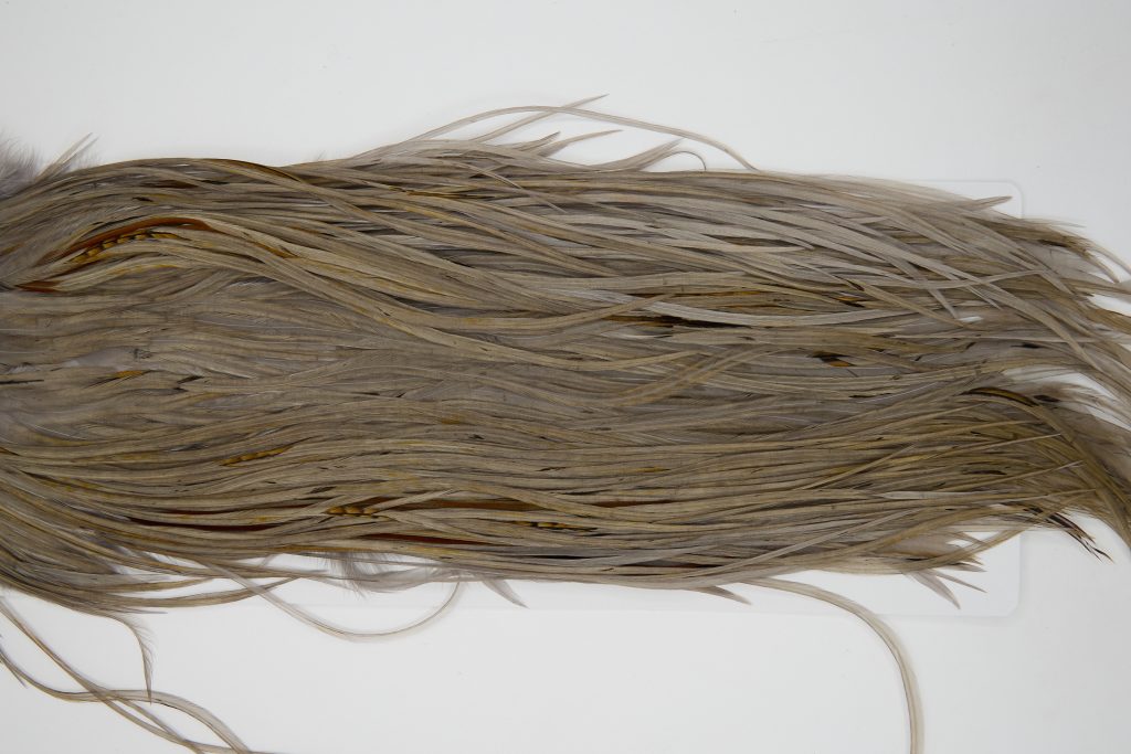 12247 Hebert Dry Fly Hackle Bronze Grade Rooster Saddle Medium Grey Dun Ties Size 12-14