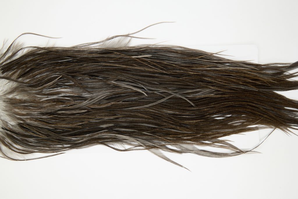 12252 Hebert Dry Fly Hackle Bronze Grade Rooster Saddle Dark Grey Dun Ties Size 12-16